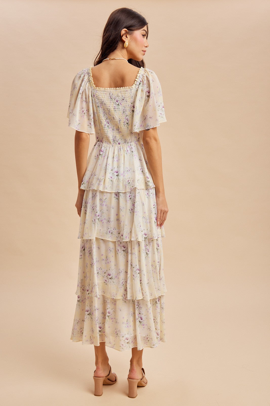Lemon Floral Flounce Tiered Maxi Dress