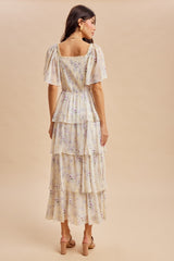 Lemon Floral Flounce Tiered Maxi Dress