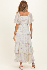 Lemon Floral Flounce Tiered Maternity Maxi Dress