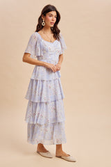 Periwinkle Floral Flounce Tiered Maxi Dress