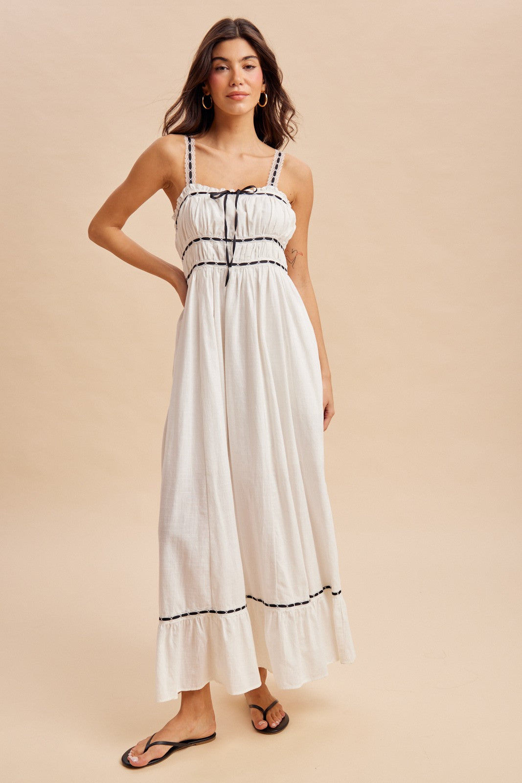 Off-White Lace Ribbon Detail Maxi Dress