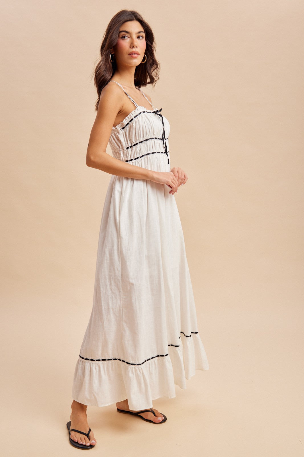 Off-White Lace Ribbon Detail Maxi Dress