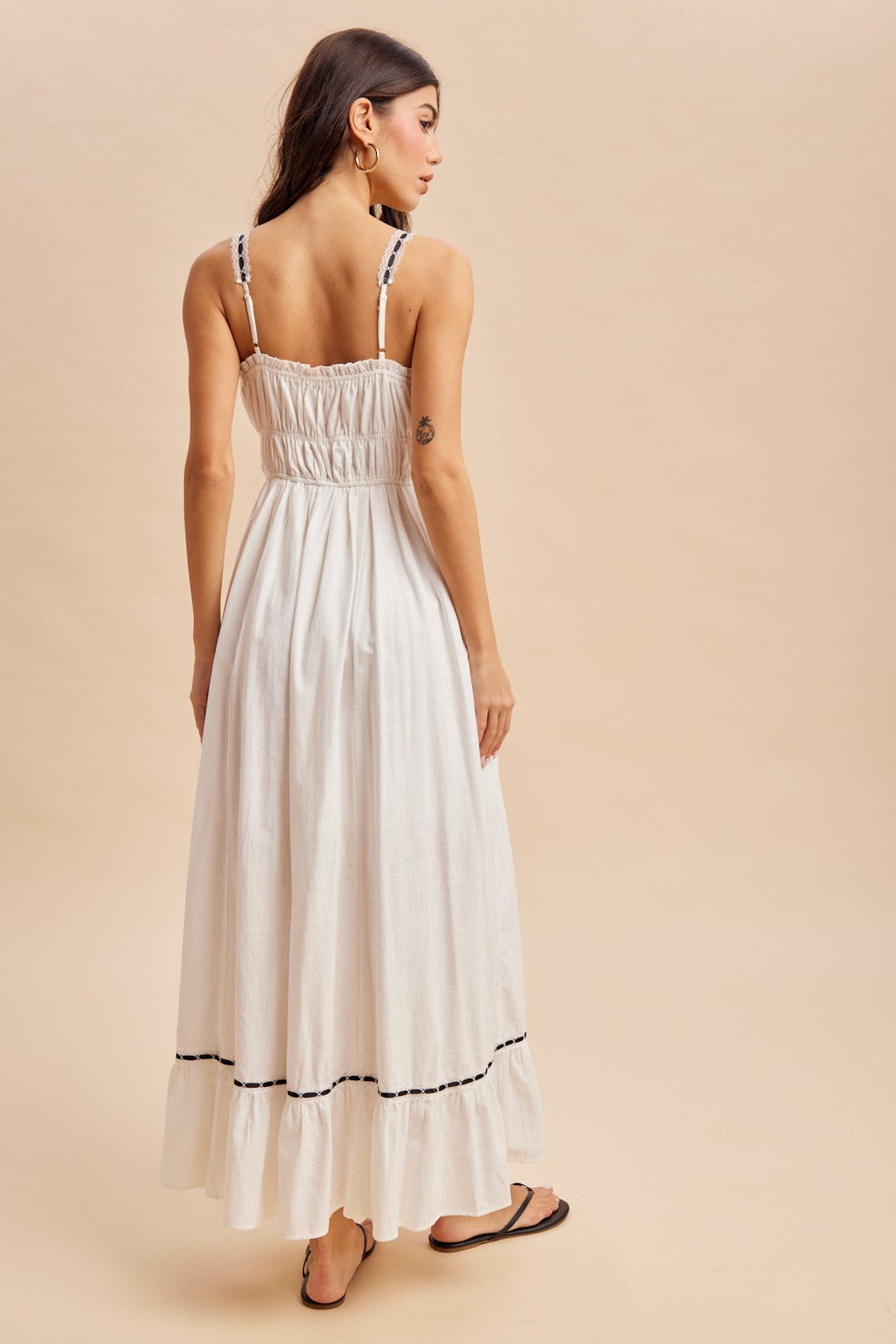 Off-White Lace Ribbon Detail Maxi Dress