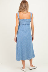 Light Denim Floral Button Down Maternity Midi Dress