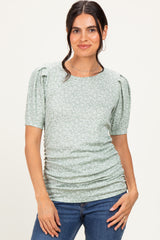 Sage Floral Short Sleeve Ribbed Top