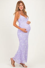 Lavender Floral Sleeveless V-Neck Maternity Maxi Dress