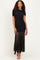 Black Draped Bodice Ruched Mesh Maxi Dress