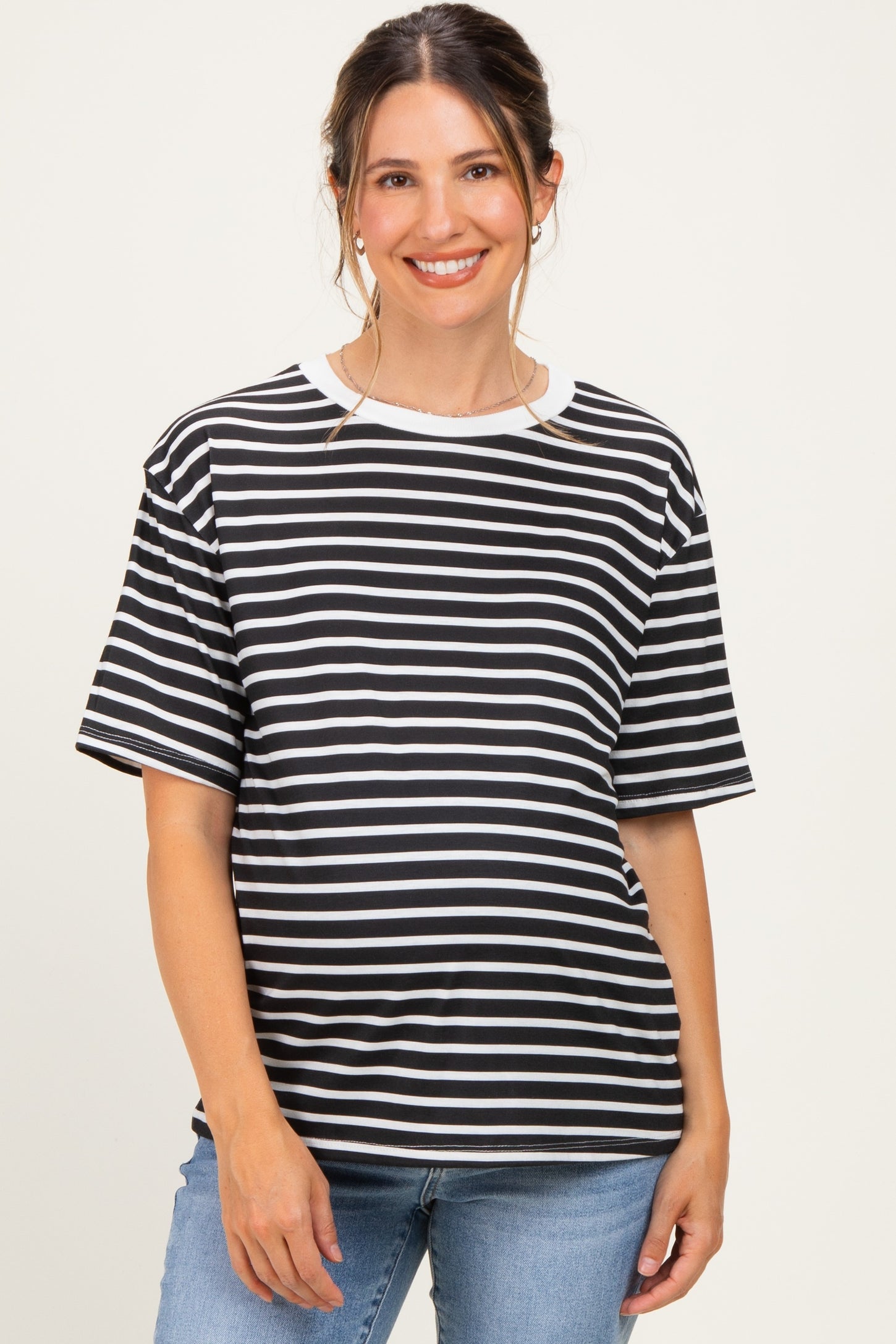 Black Ivory Stripe Relaxed Fit Maternity Tee