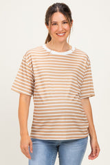 Tan Ivory Stripe Relaxed Fit Maternity Tee