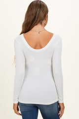 White Ribbed Scoop Neck Long Sleeve Maternity Top