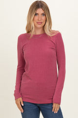 Mauve Ribbed Scoop Neck Long Sleeve Maternity Top