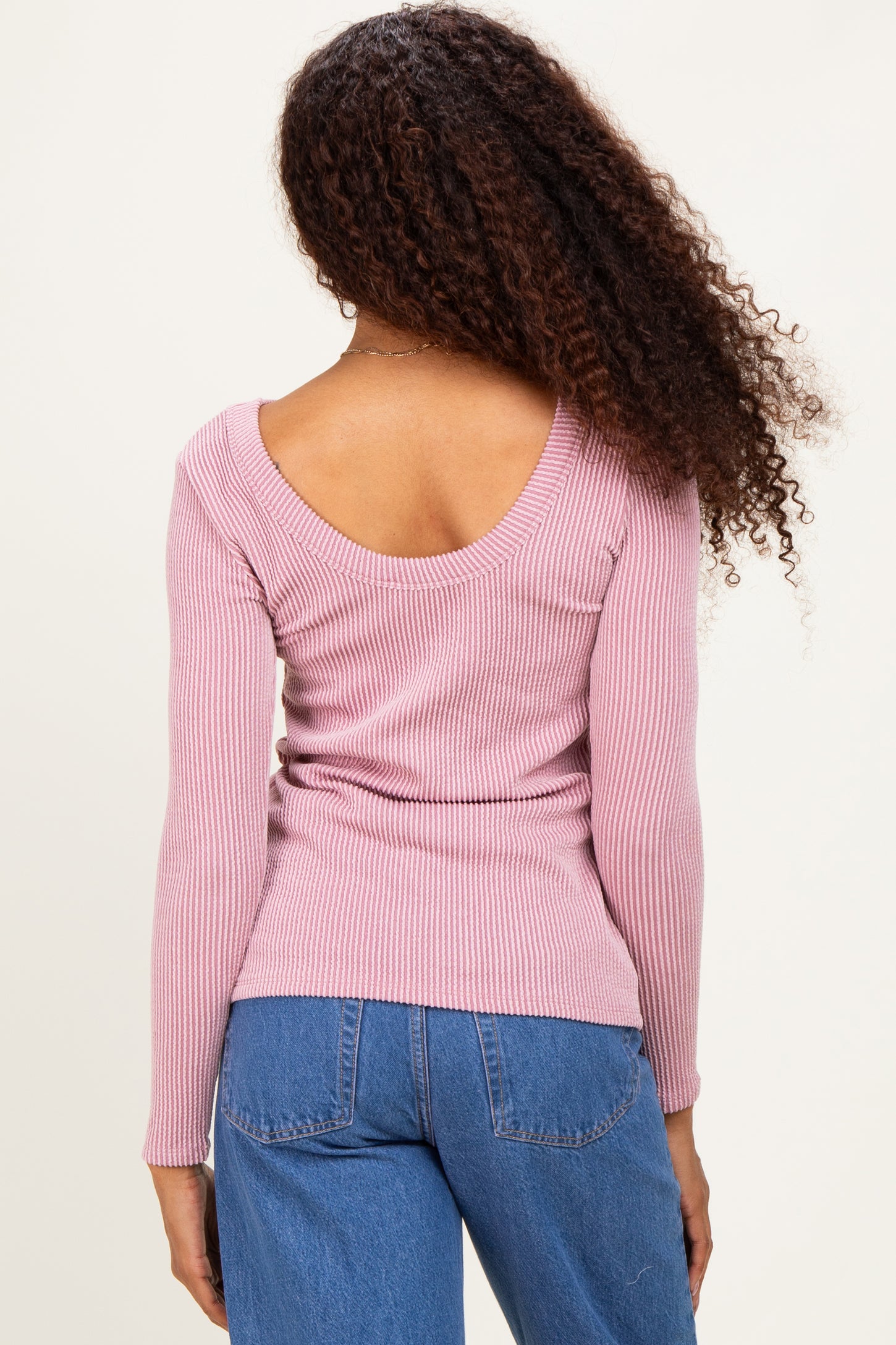 Lavender Ribbed Scoop Neck Long Sleeve Top