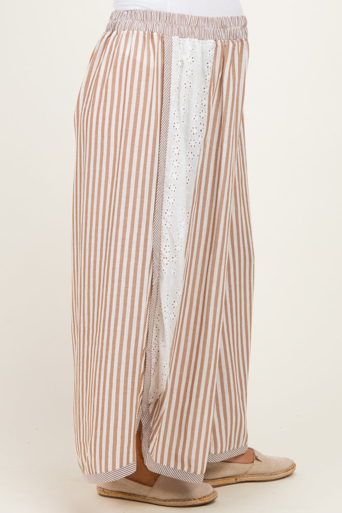 Caramel Stripe Eyelet Lace Maternity Wide Leg Pant