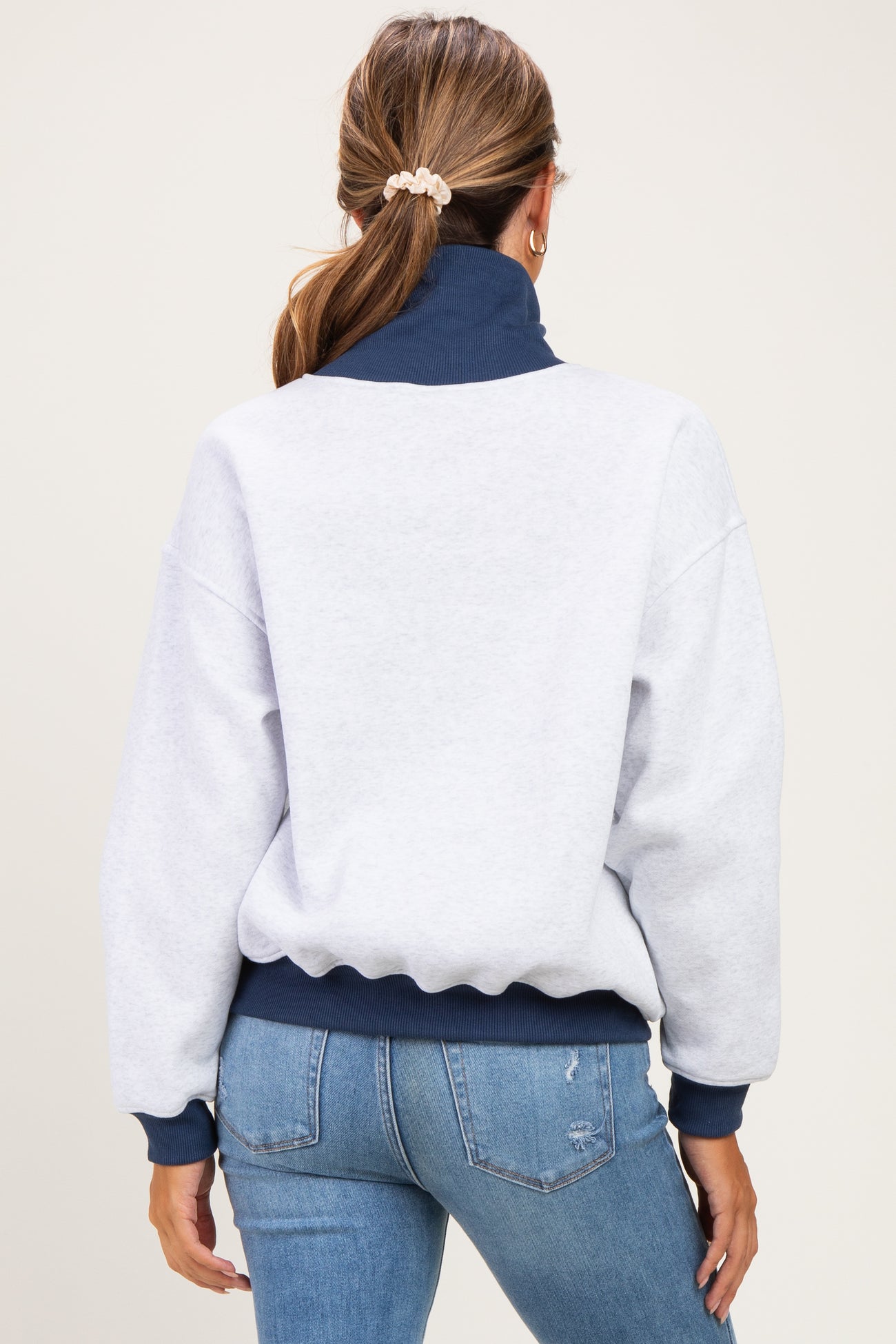 Grey Colorblock Cowl Neck Maternity Sweatshirt
