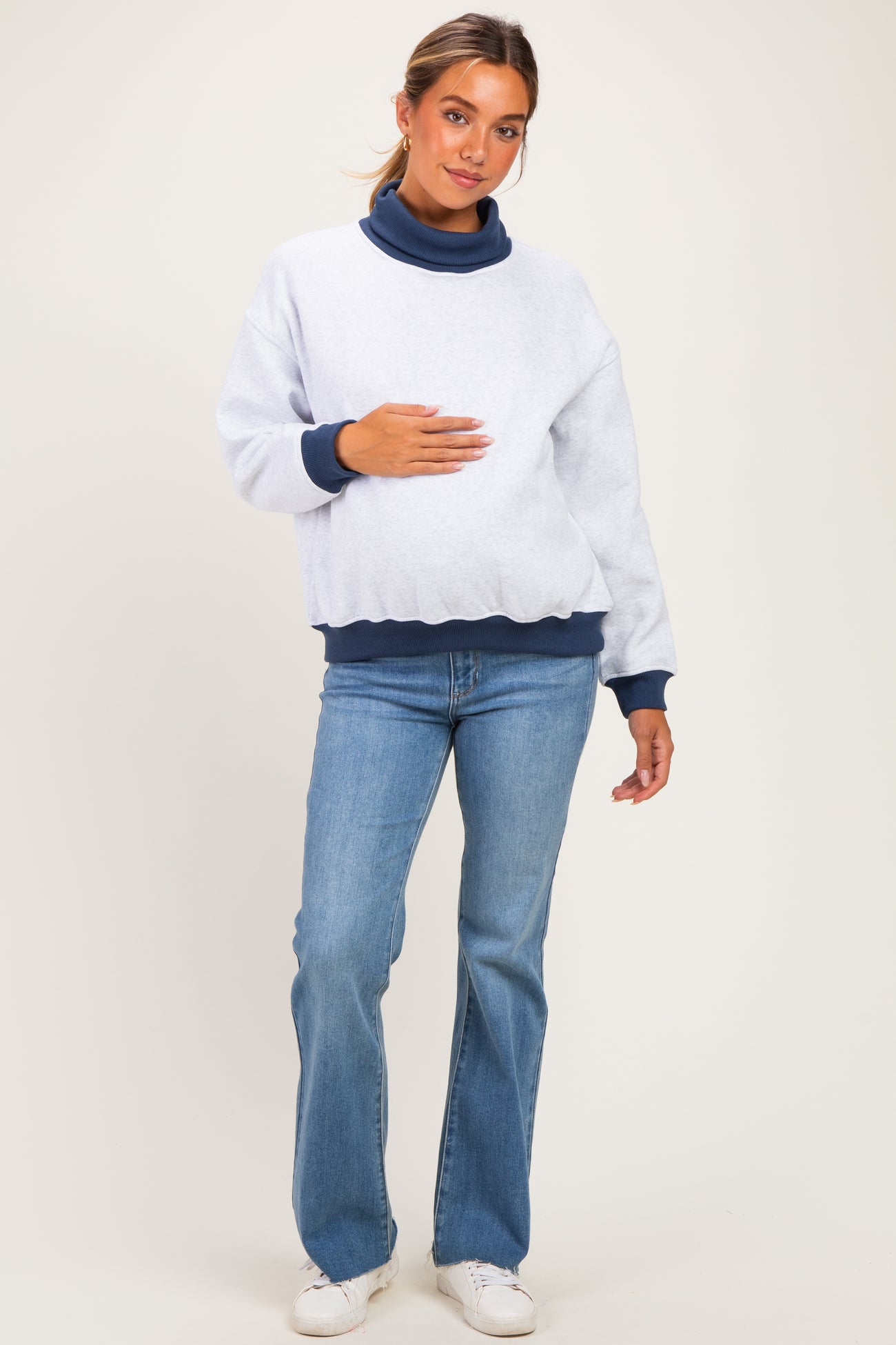 Grey Colorblock Cowl Neck Maternity Sweatshirt