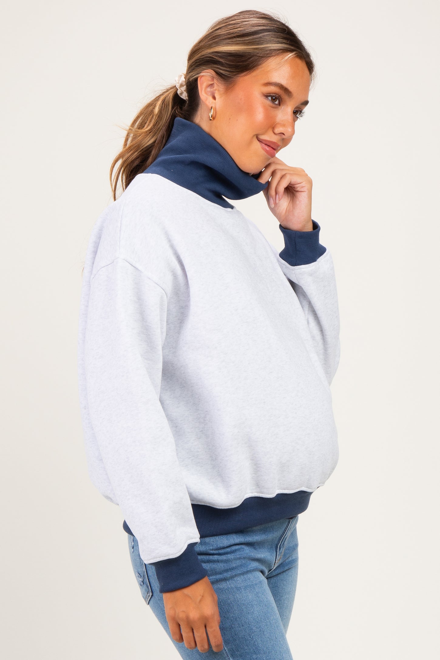 Grey Colorblock Cowl Neck Maternity Sweatshirt