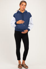 Navy Colorblock Maternity Pullover Hoodie