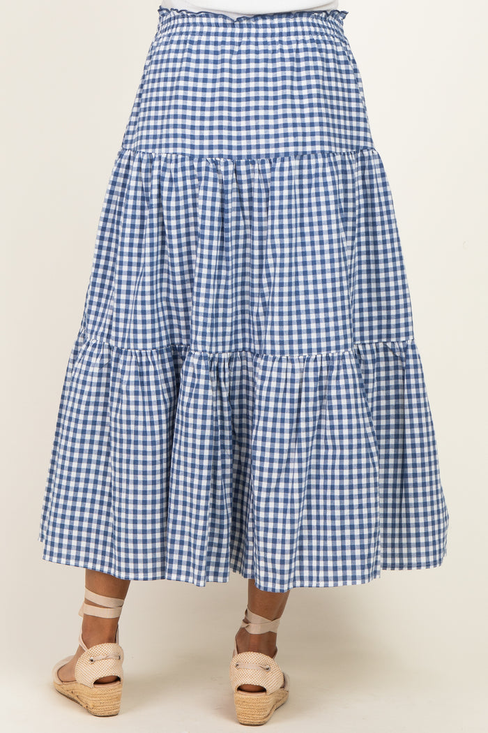 Navy Gingham Tiered Maternity Maxi Skirt