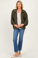 Olive Oversized Corduroy Maternity Zipper Jacket
