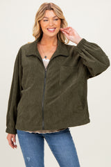 Olive Oversized Corduroy Maternity Zipper Jacket