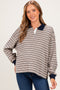 Light Taupe Striped Long Sleeve Polo Maternity Top