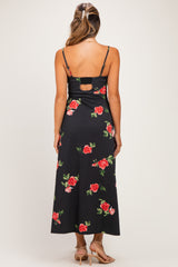 Black Floral Thin Strap Maternity Midi Dress