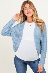 Blue Dolman Sleeve Boho Cable Knit Maternity Cardigan
