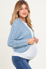 Blue Dolman Sleeve Boho Cable Knit Maternity Cardigan