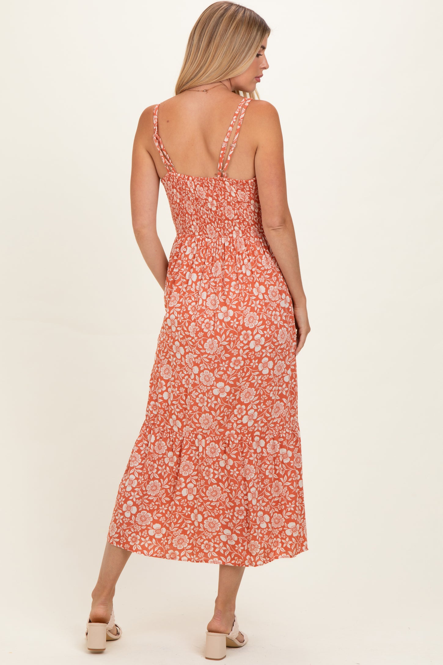 Creamsicle Floral V-Neck Lace Trim Maxi Dress