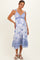 Blue V-Neck Cut Out Lace Up Back Maternity Dress