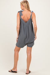 Charcoal Gingham Shoulder Strap Maternity Romper