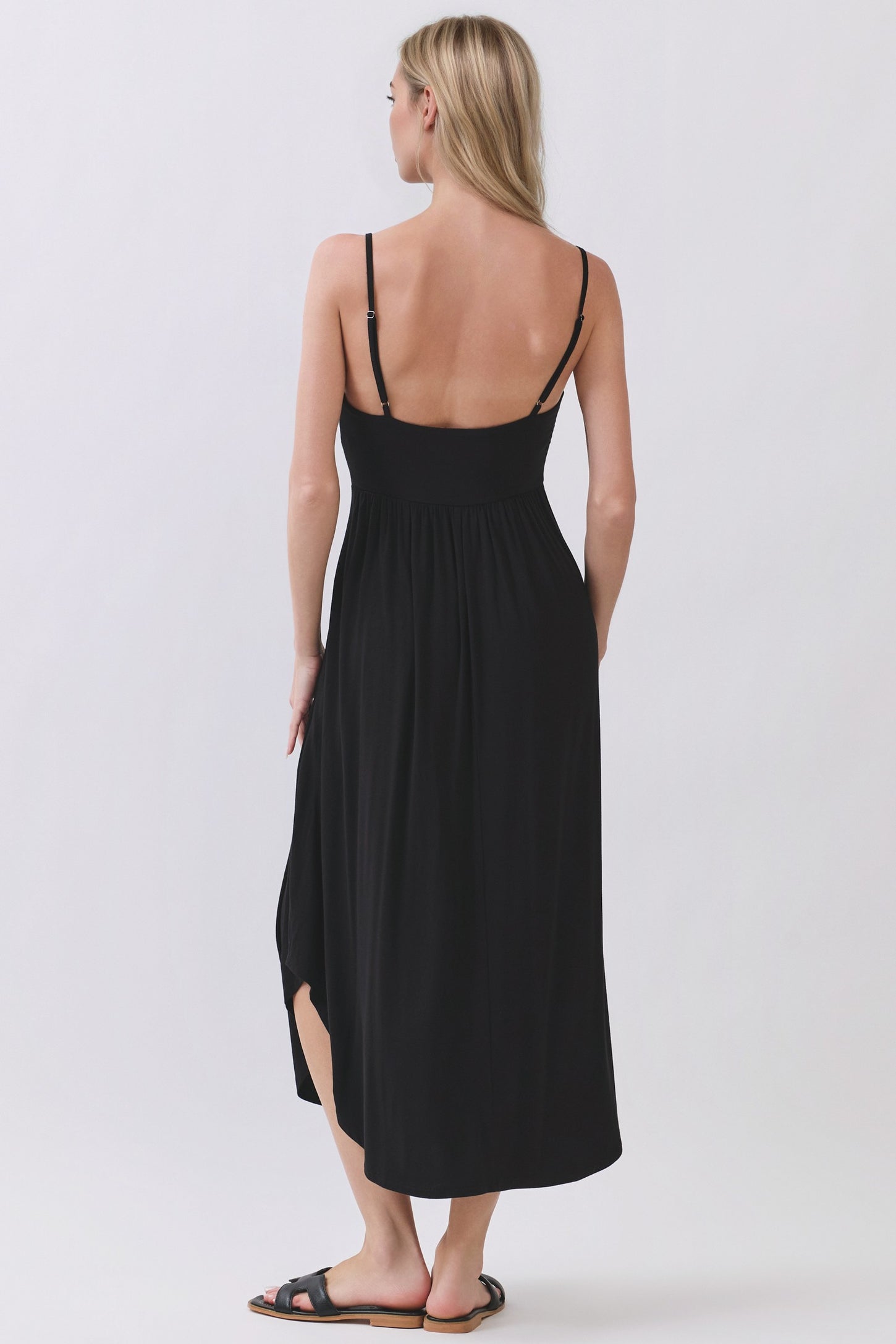 Black Solid V-Neck Cami Dress
