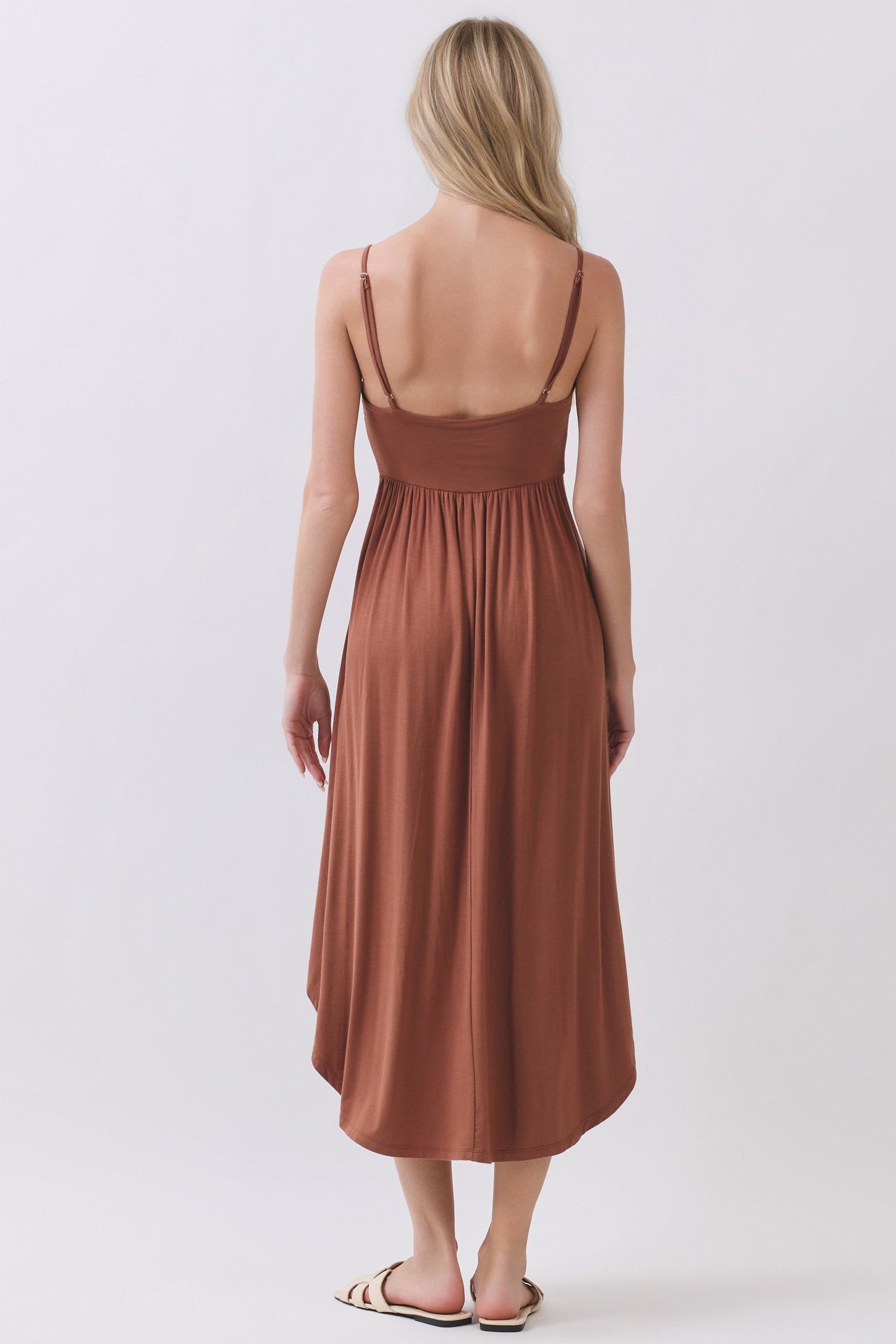 Rust Solid V-Neck Cami Dress