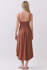 Rust Solid V-Neck Cami Dress