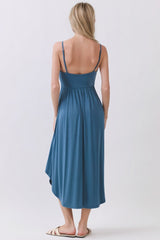 Blue Solid V-Neck Cami Dress