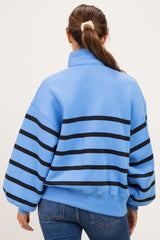 Blue Striped Snap Button Maternity Pullover
