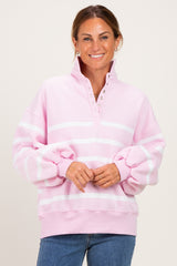 Light Pink Striped Snap Button Maternity Pullover