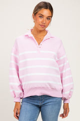 Light Pink Striped Snap Button Maternity Pullover