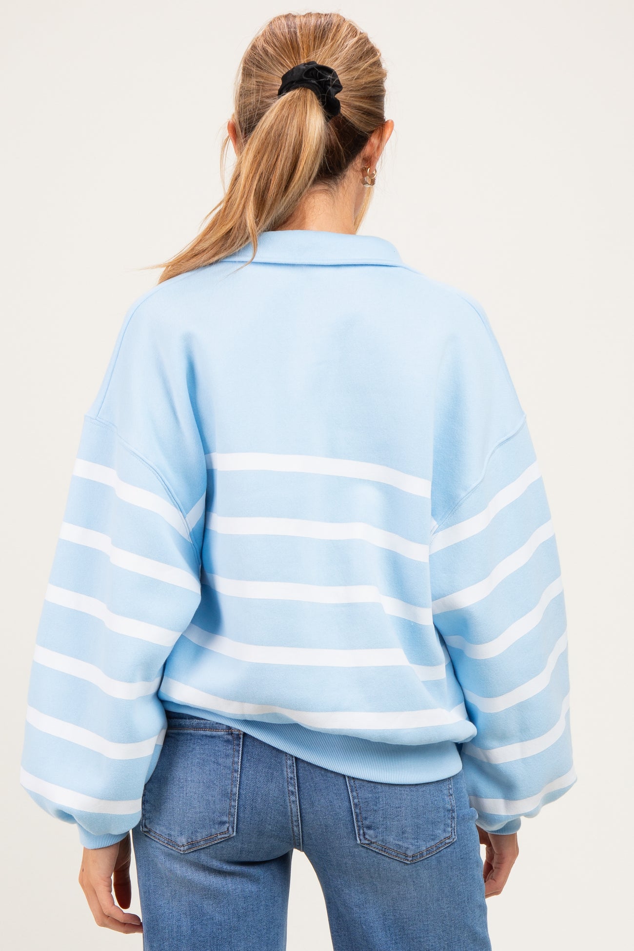 Light Blue Striped Snap Button Maternity Pullover