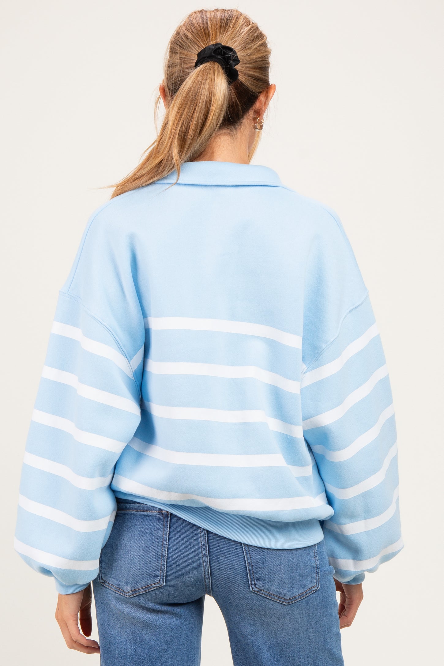 Light Blue Striped Snap Button Maternity Pullover