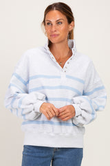 Heather Grey Striped Snap Button Maternity Pullover