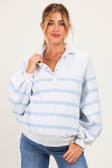 Heather Grey Striped Snap Button Maternity Pullover