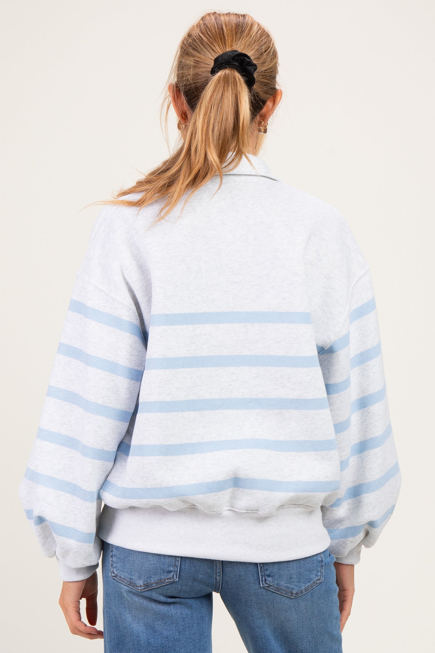 Heather Grey Striped Snap Button Maternity Pullover