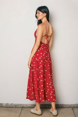 Red Polka Dot Open Back Maxi Dress