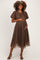 Mocha Polka Dot Tulle Maternity Midi Dress