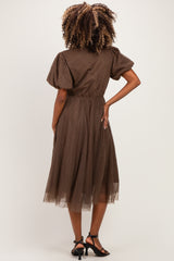 Mocha Polka Dot Tulle Maternity Midi Dress
