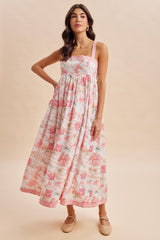 Coral Pink Floral Embroidered Maternity Maxi Dress
