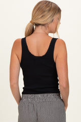 Black Ribbed Knit Lace Trim Cinch Bust Tank Top