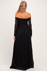 Black Floral Lace Long Sleeve Off Shoulder Maternity Maxi Dress