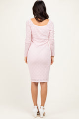 Light Pink Long Sleeve Fitted Lace Dress